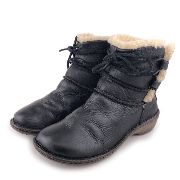 UGG Caspia Black Leather Winter Ankle Boots 7 - Picture 3 of 12
